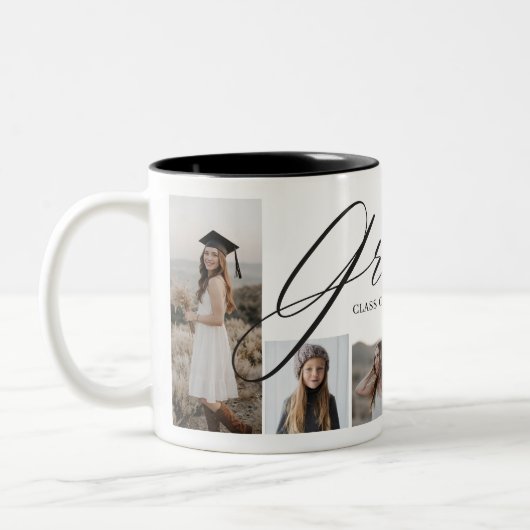 Afstudeerder Hart Elegant Script Afstuderen Fotoco Tweekleurige Koffiemok (Links)