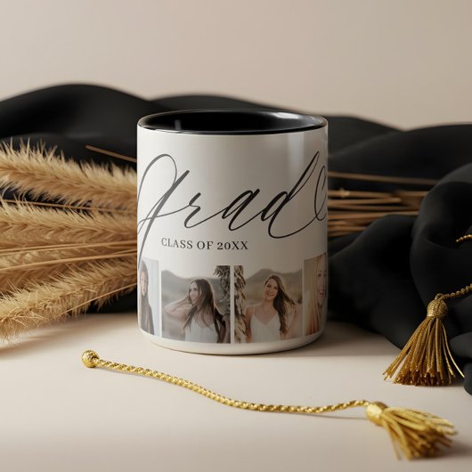 Afstudeerder Hart Elegant Script Afstuderen Fotoco Tweekleurige Koffiemok