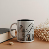 Afstudeerder Hart Elegant Script Afstuderen Fotoco Tweekleurige Koffiemok