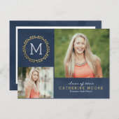 AFSTUDEERDER INITIAAL BEWERKBARE KLEUR AFSTUDEREN  UITNODIGING BRIEFKAART (Voorkant / Achterkant)