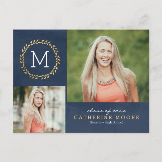 AFSTUDEERDER INITIAAL BEWERKBARE KLEUR AFSTUDEREN UITNODIGING BRIEFKAART (Voorkant)