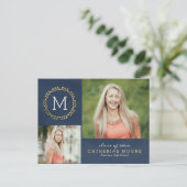 AFSTUDEERDER INITIAAL BEWERKBARE KLEUR AFSTUDEREN  UITNODIGING BRIEFKAART (Staand voorkant)