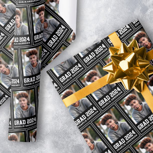 Afstudeerder jaar 2024 afstuderen foto naam zwart cadeaupapier