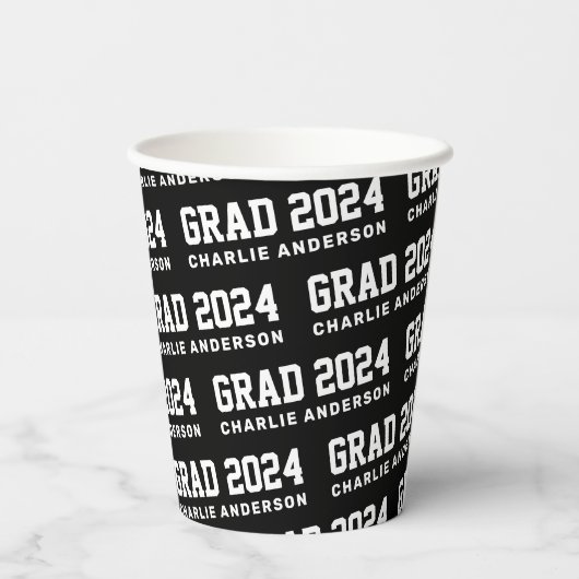 Afstudeerder jaar 2024 afstuderen naam zwart wit papieren bekers (Achterkant)
