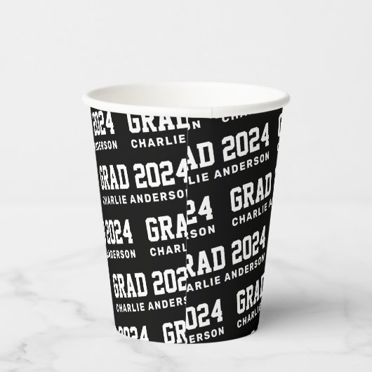 Afstudeerder jaar 2024 afstuderen naam zwart wit papieren bekers (Rechts)