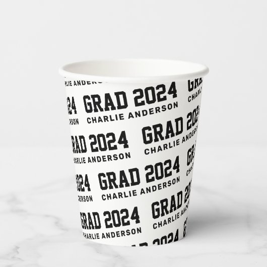 Afstudeerder jaar 2024 afstuderen naam zwart wit papieren bekers (Achterkant)