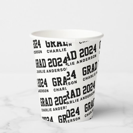 Afstudeerder jaar 2024 afstuderen naam zwart wit papieren bekers (Rechts)