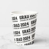 Afstudeerder jaar 2024 afstuderen naam zwart wit papieren bekers (Voorkant)