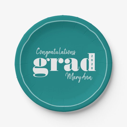 Afstudeerder Jaar Blauwgroen Modern Graduation Par Papieren Bordje (Voorkant)