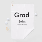 afstudeerder jongen voegt naam toe bevat datumteks golfhanddoek (Insitu)