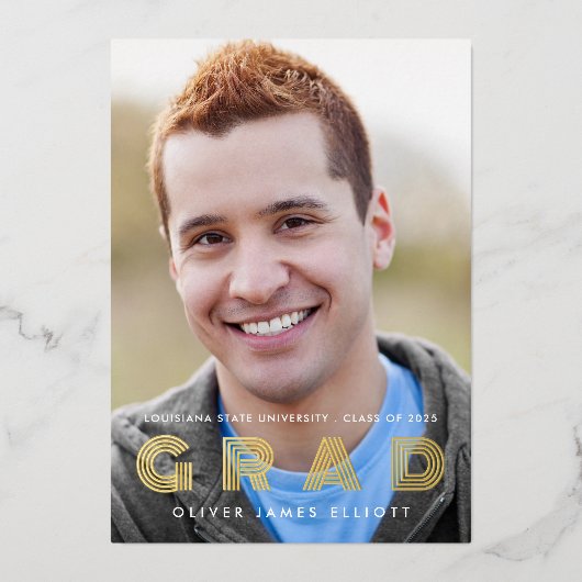 AFSTUDEERDER Klasse van 2025 Foto Afstuderen Gold  Folie Uitnodiging (Voorkant)