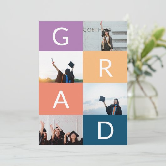 AFSTUDEERDER KLEURBLOKKEN MULTI Foto afstuderen Aankondiging (Staand voorkant)