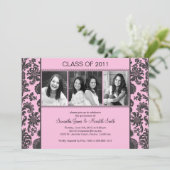 Afstudeerder met Damasstreep - Roze/zwart Kaart (Staand voorkant)