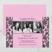 Afstudeerder met Damasstreep - Roze/zwart Kaart (Voorkant / Achterkant)