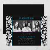 Afstudeerder met Damasstrepen - zwart/wit/pool Kaart (Voorkant / Achterkant)