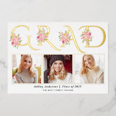 Afstudeerder met goudfolie rozen Foto afstuderen a Folie Uitnodiging (Voorkant)