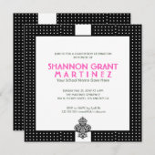 Afstudeerder met zwarte en witte poka-Dot-Elegant Kaart (Voorkant / Achterkant)