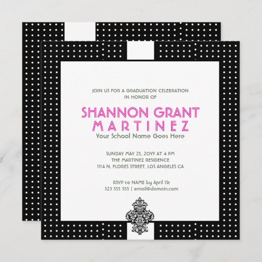 Afstudeerder met zwarte en witte poka-Dot-Elegant Kaart (Voorkant / Achterkant)