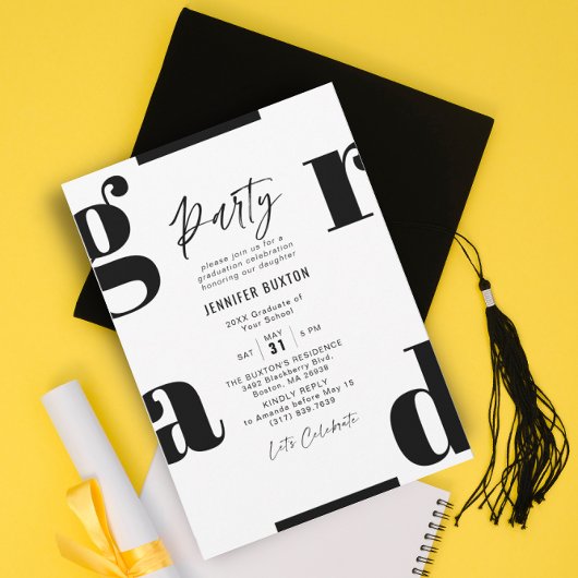 Afstudeerder Modern Black and White Graduation Par Kaart