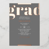Afstudeerder Modern Bold Graduation Party Grey Roo Folie Uitnodiging (Voorkant)