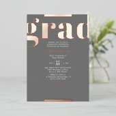 Afstudeerder Modern Bold Graduation Party Grey Roo Folie Uitnodiging (Staand Voorkant)