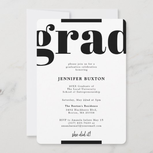 Afstudeerder Modern Check Black and White Gradupar Kaart (Voorkant)