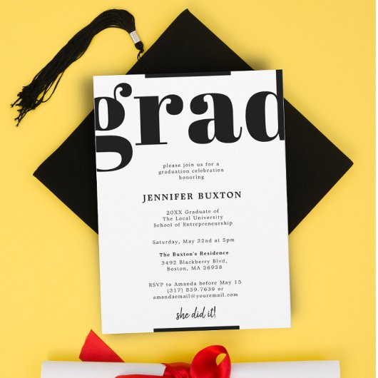 Afstudeerder Modern Check Black and White Gradupar Kaart