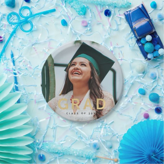 Afstudeerder Modern Gold Persoonlijk Foto Afstuder Papieren Bordje (Feest)