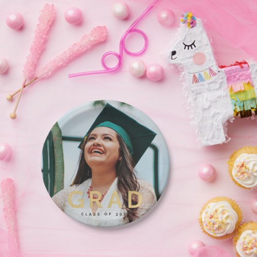 Afstudeerder Modern Gold Persoonlijk Foto Afstuder Papieren Bordje (Feest)