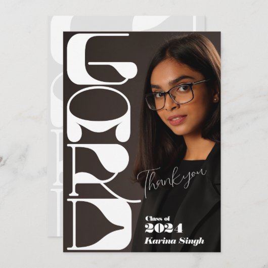 AFSTUDEERDER! Modern Script Afstuderen Foto Bedank Bedankkaart (Voorkant / Achterkant)