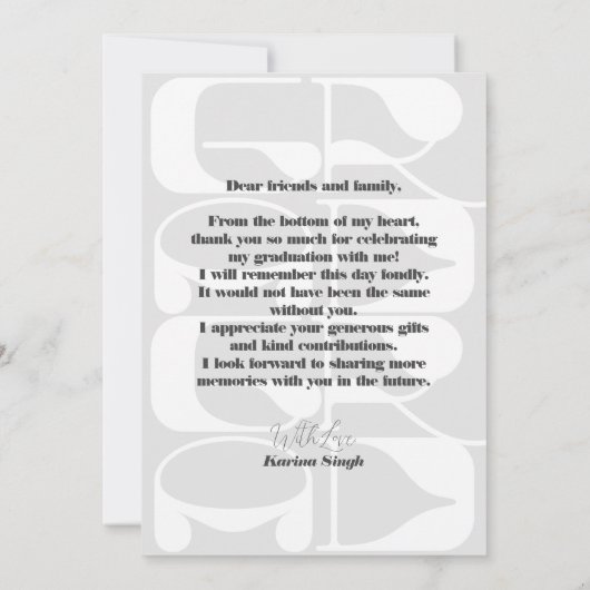 AFSTUDEERDER! Modern Script Afstuderen foto dank u Kaart (Achterkant)