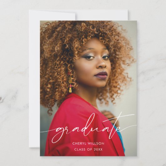 Afstudeerder Modern Zwart Script Foto Overlay Afst Kaart (Voorkant)