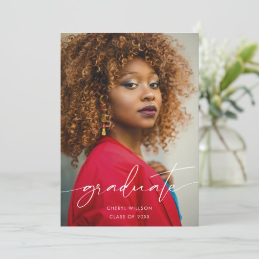Afstudeerder Modern Zwart Script Foto Overlay Afst Kaart (Staand voorkant)