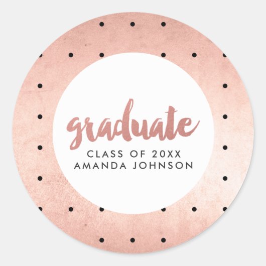 Afstudeerder Naam Roos Goud Script Graduatie Parti Ronde Sticker (Voorkant)