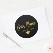 Afstudeerder Naam Script met Afstudeerdop - Zwart Ronde Sticker (Envelop)