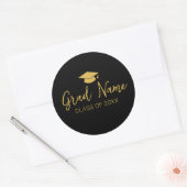 Afstudeerder Naam Script met Afstudeerdop - Zwart  Ronde Sticker (Envelop)