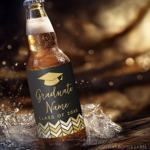 Afstudeerder Naam Script met Pet - Zwart Goud Afst Bier Etiket