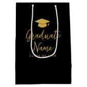 Afstudeerder Naam Script met Pet - Zwart Goud Afst Medium Cadeauzakje (Achterkant)