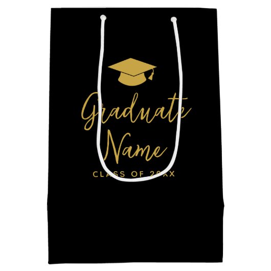 Afstudeerder Naam Script met Pet - Zwart Goud Afst Medium Cadeauzakje (Achterkant)