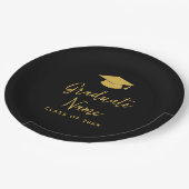 Afstudeerder Naam Script met Pet - Zwart Goud Afst Papieren Bordje (Gekanteld)
