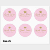 Afstudeerder Name Script met Graduation Cap - Roze Ronde Sticker (Vel)