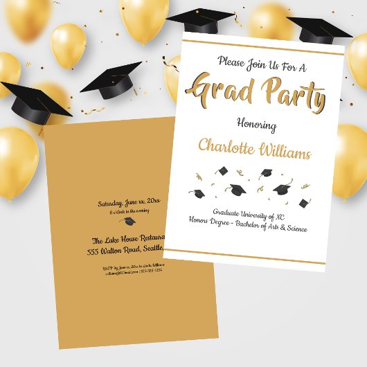 Afstudeerder Party Afstuderen Celebration Gold Kaart