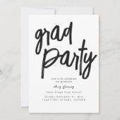 Afstudeerder Party Black and White Invitation Kaart (Voorkant)