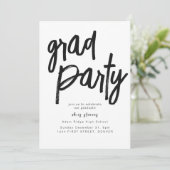 Afstudeerder Party Black and White Invitation Kaart (Staand voorkant)