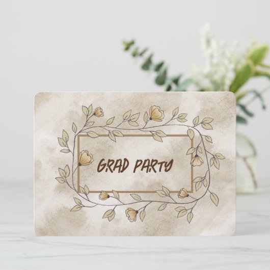 Afstudeerder Party Dochter Bruin Bloemen Kaart (Staand voorkant)