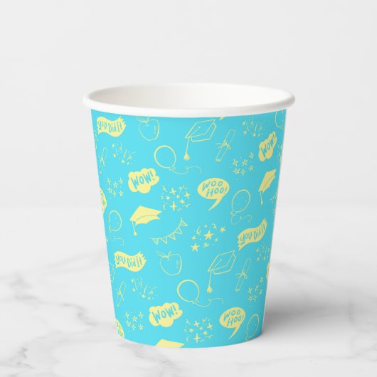 Afstudeerder Party Doodle Icon Pattern Blue Limoen Papieren Bekers (Achterkant)