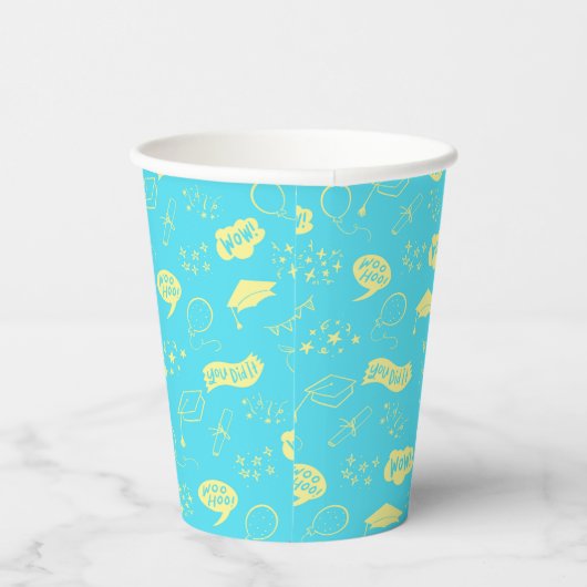 Afstudeerder Party Doodle Icon Pattern Blue Limoen Papieren Bekers (Rechts)