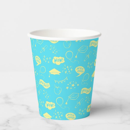 Afstudeerder Party Doodle Icon Pattern Blue Limoen Papieren Bekers (Voorkant)