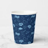 Afstudeerder Party Doodle Icon Pattern Navy Blauw Papieren Bekers (Links)