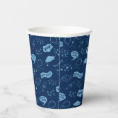 Afstudeerder Party Doodle Icon Pattern Navy Blauw Papieren Bekers (Rechts)